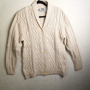 Northern Reflections Cream Cable Knit Shawl Collar Cardigan Sweater S/P cotton